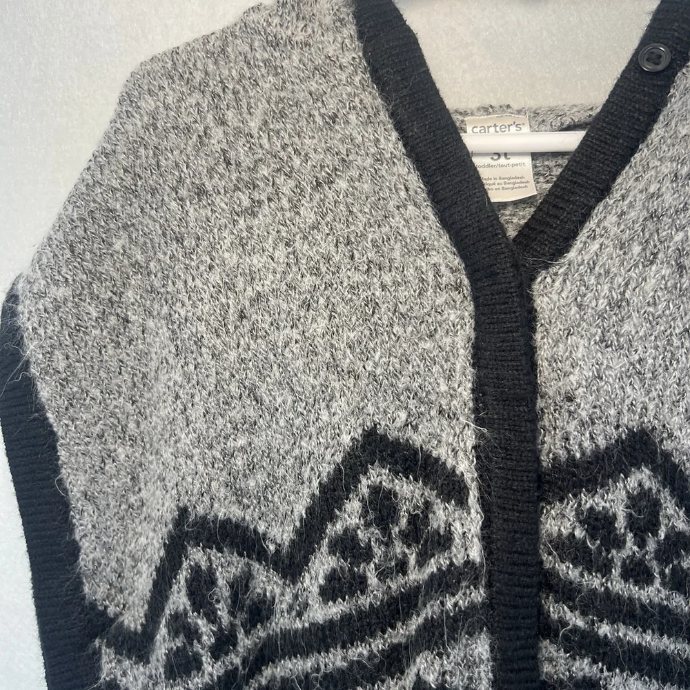 Carter's Girl Hooded Pullover Poncho Knit Black Gray Toddler Size 3T Sweater Top